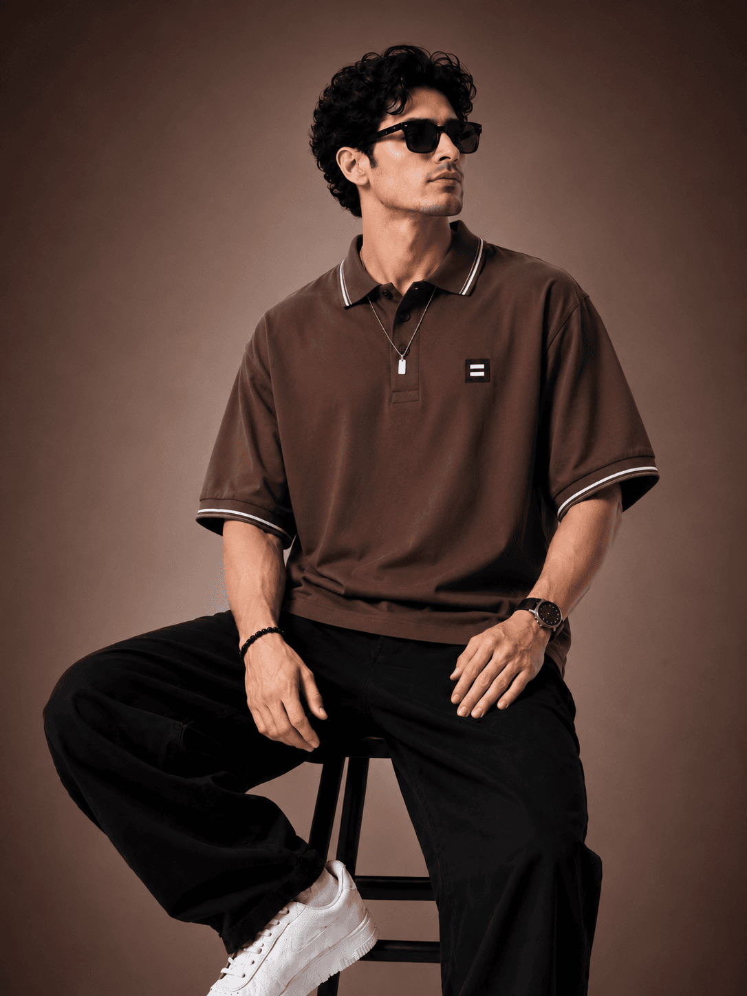 Men's Oversized Chocolate Brown Polo T-Shirt | Premium Relaxed Fit Streetwear