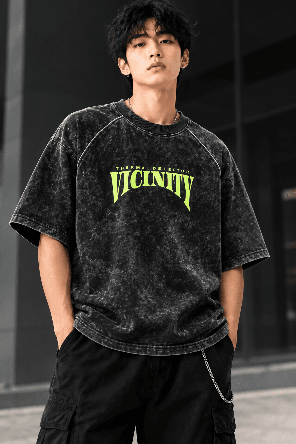 Vicinity Thermal Detector Oversized Acid Wash T-Shirt for Men – Premium Streetwear Black Tee