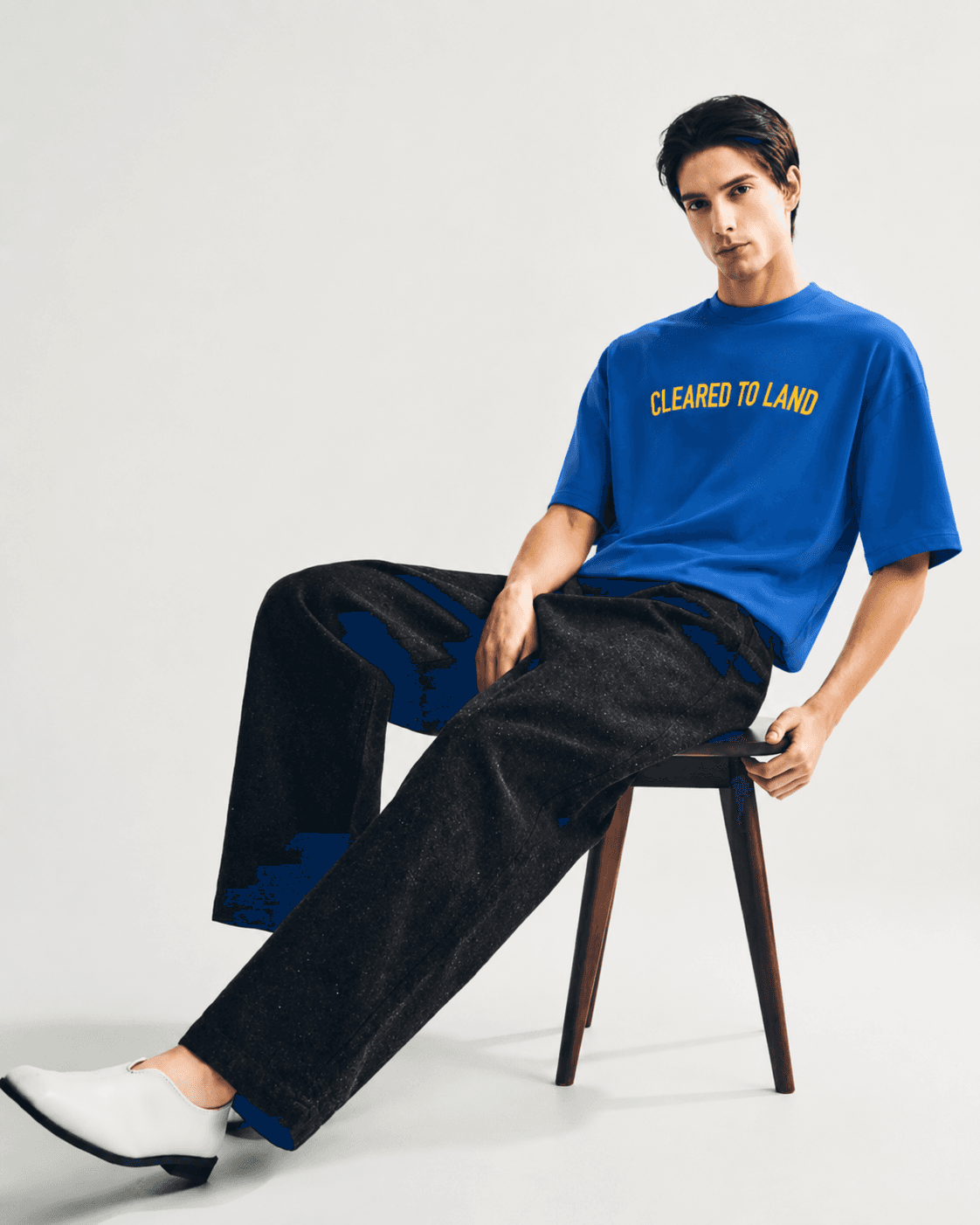 Cleared to Land Oversized Blue T-Shirt for Men – Premium Minimal Graphic Streetwear Tee