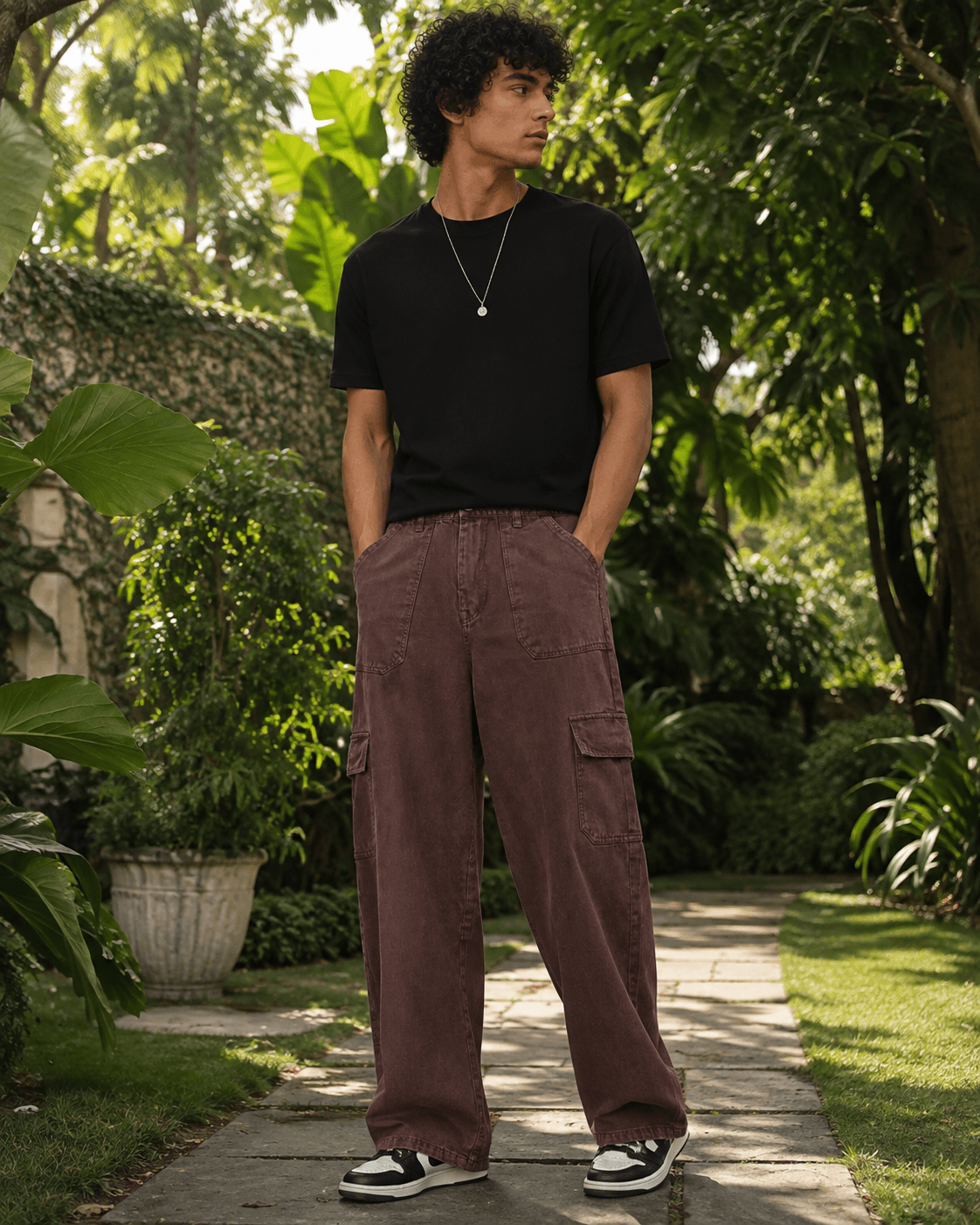 Men's Vintage Brown Wide Leg Cargo Jeans – Premium Relaxed Fit Denim