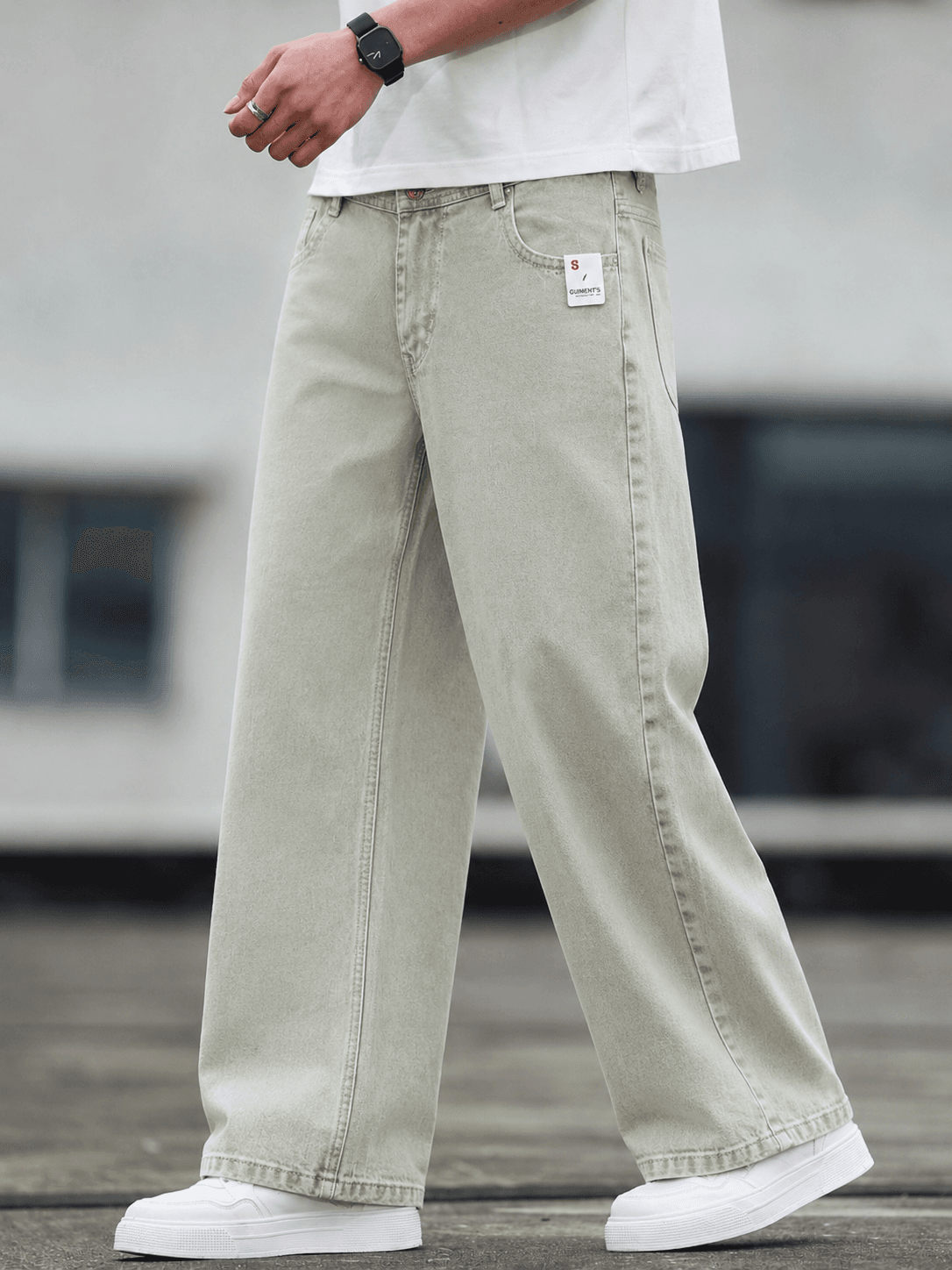Sage Green Wide-Leg Relaxed Fit Jeans