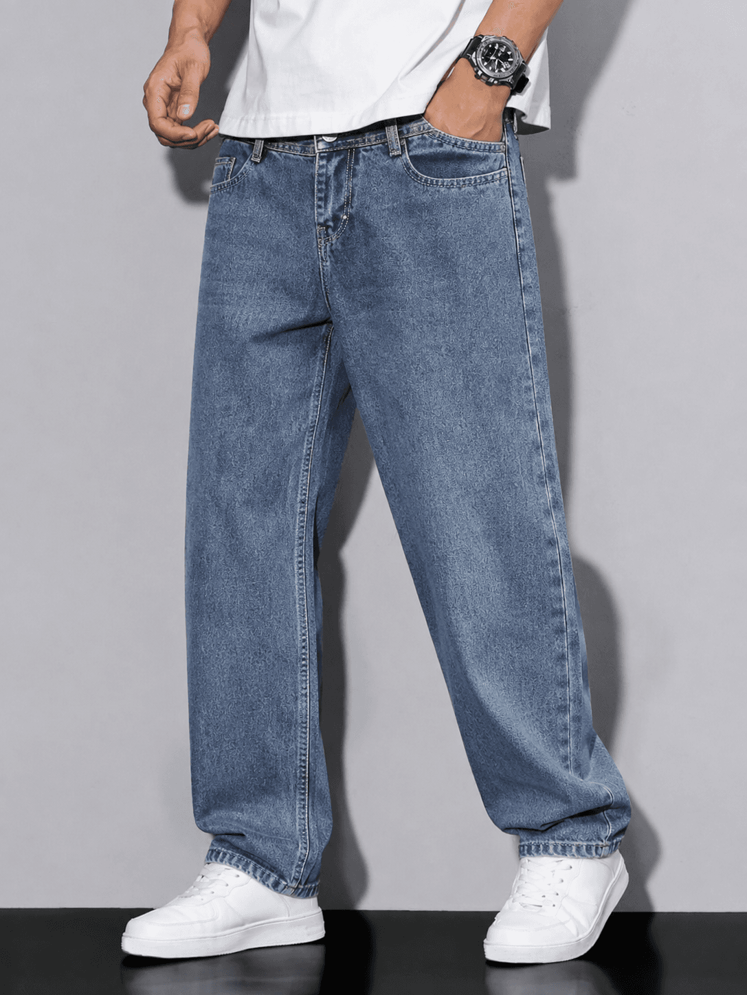 Classic Blue Wide-Leg Relaxed Fit Jeans