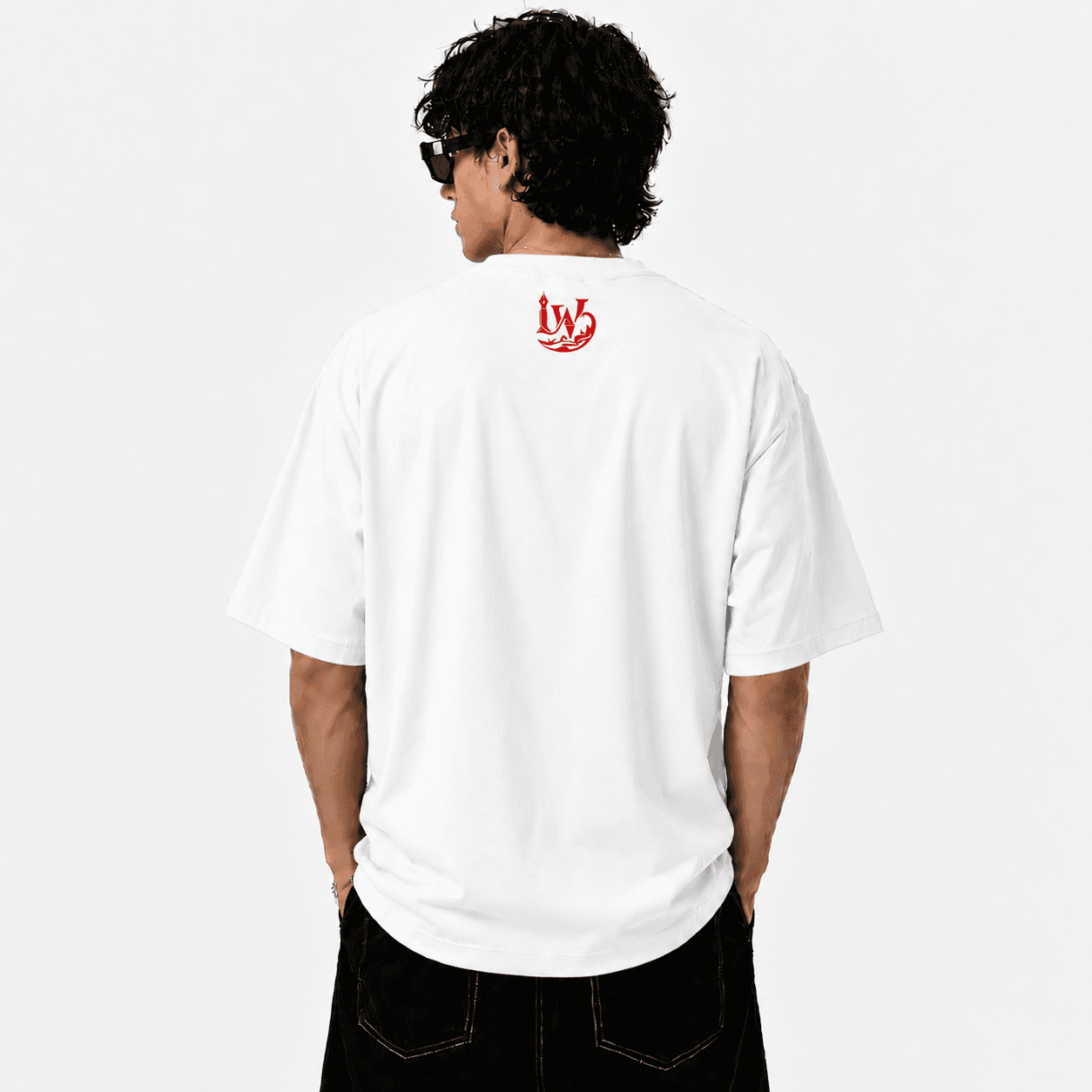 INKWAVE Red Typography White Oversized T-Shirt - alternate view