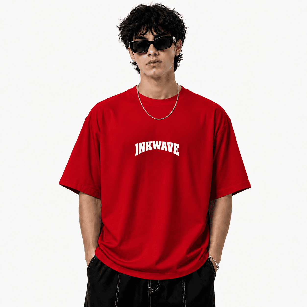 INKWAVE Crimson Red Oversized Graphic T-Shirt