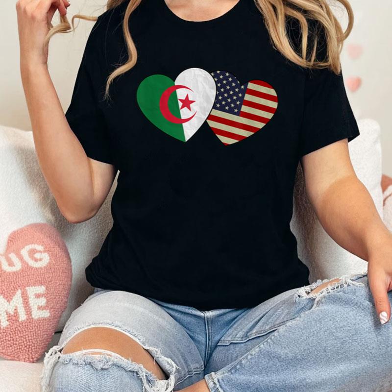 Algerian American Couple Heart Love Flag Valentine Shirts