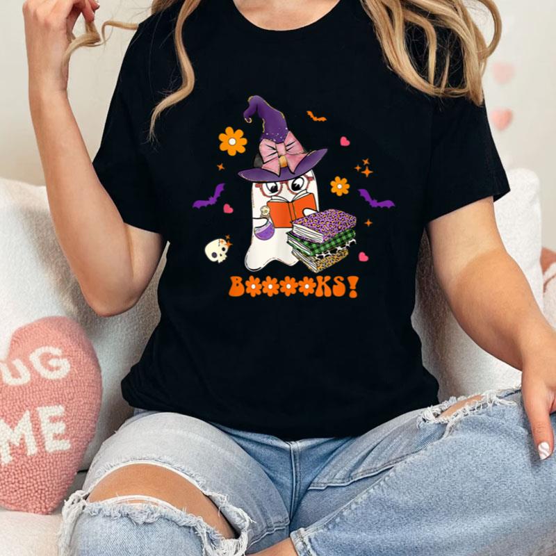 Booooks! Cute Ghost Reading Library Books Halloween Teacher Shirts