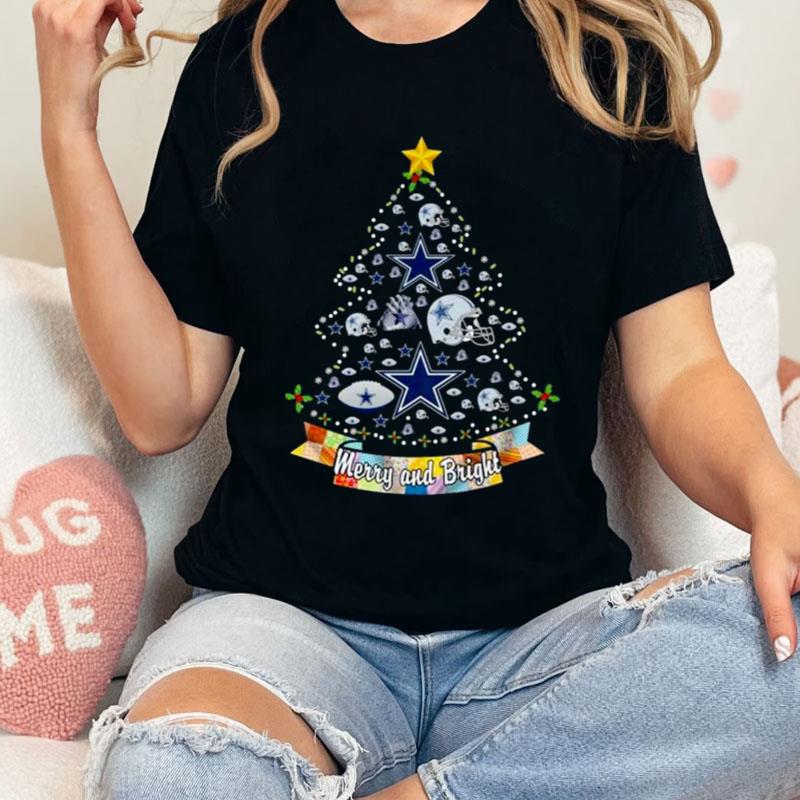 Dallas Cowboys Logo Helmet Tree Merry And Bright Christmas Shirts