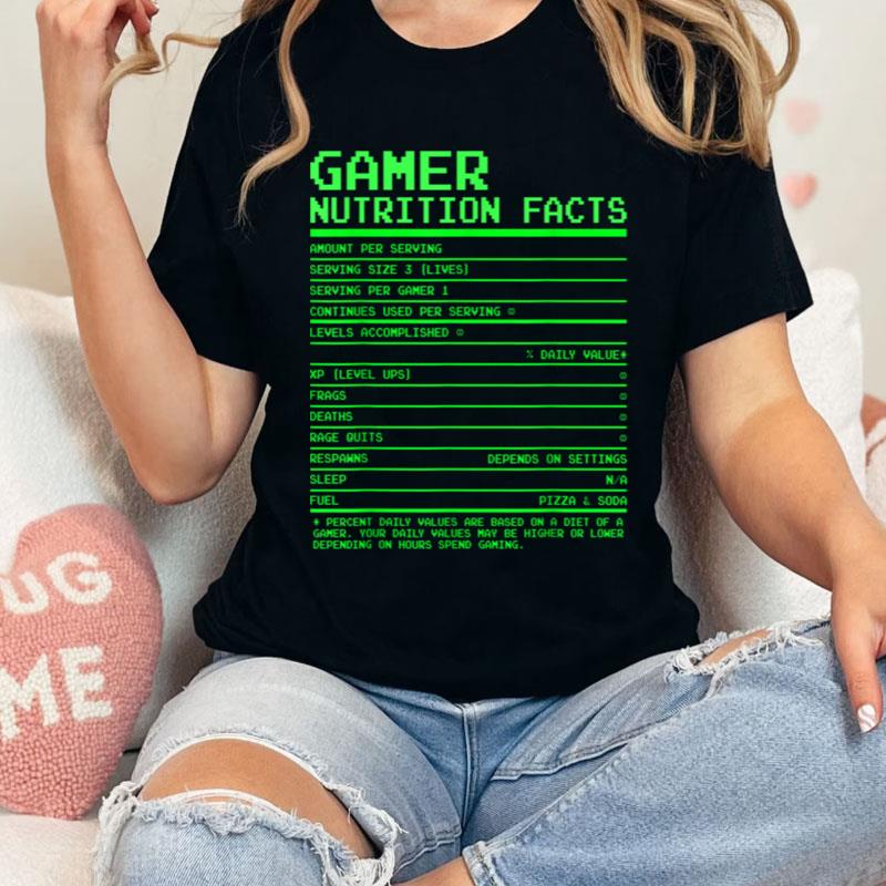 Gamer Nutrition Facts Gifts For Teen Boys Video Games Shirts