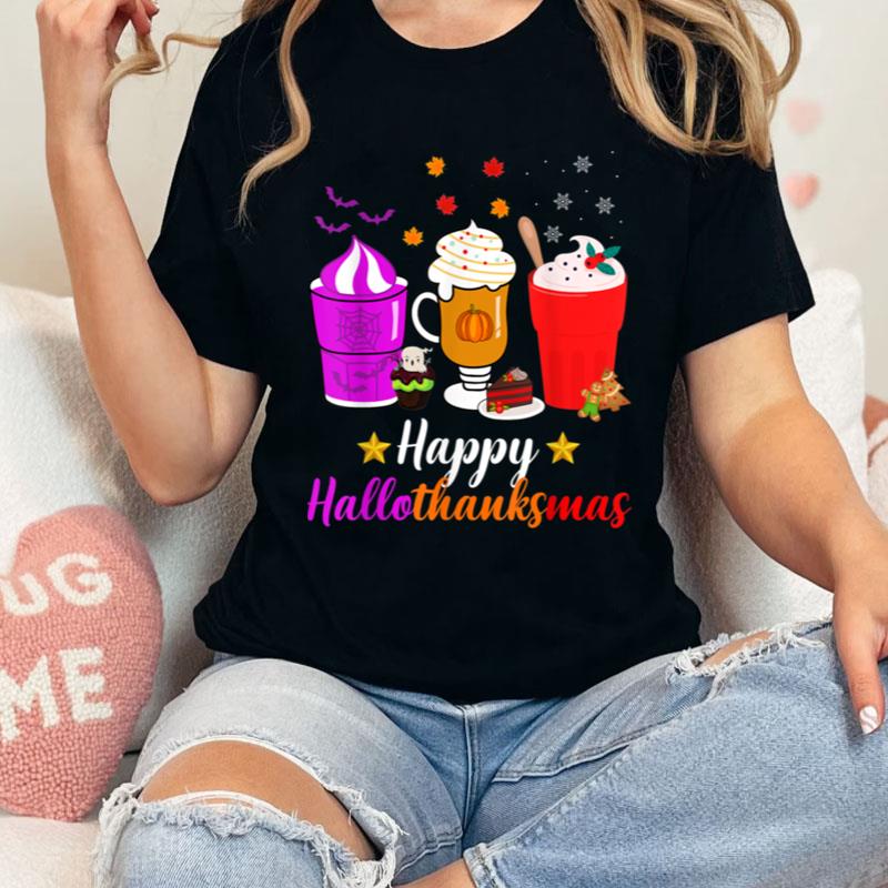 Happy Hallothanksmas Coffee Latte Lover Halloween Christmas Shirts