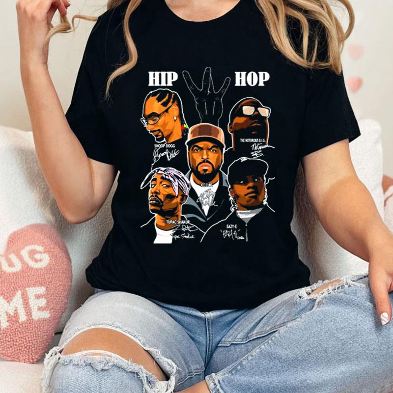 Hip Hop Snoop Dogg Tupac Shakur Eazy E Ice Cube And The Notorious B.I.G Signatures Shirts