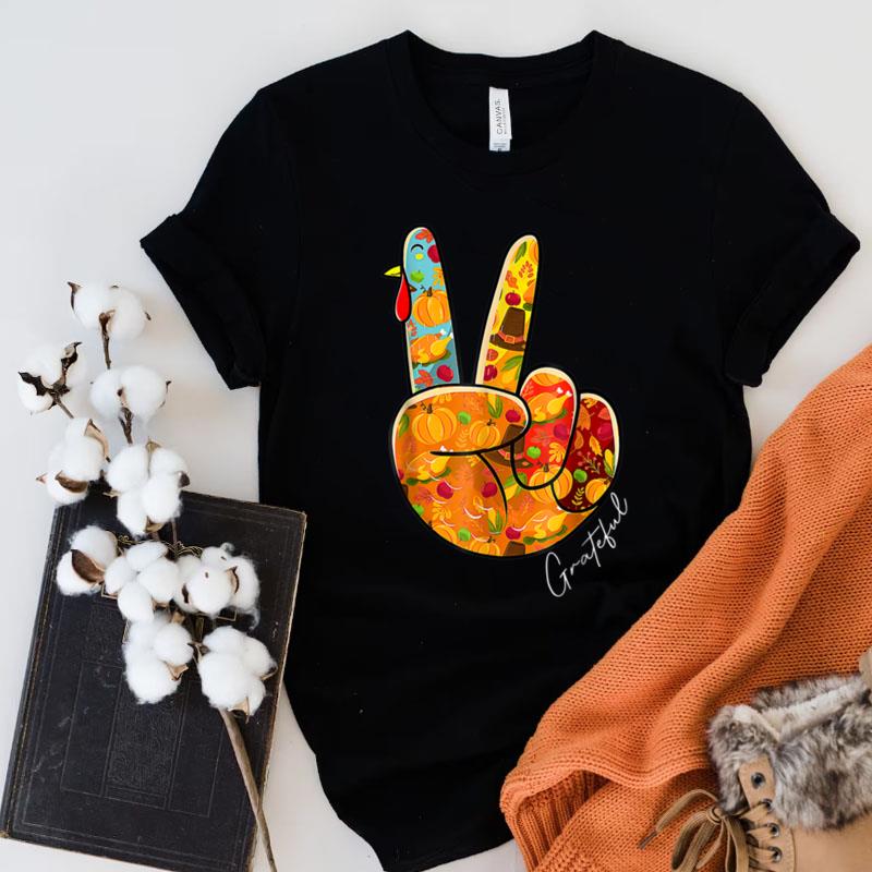 Peace Sign Grateful Turkey Hand Thanksgiving Hippie Costume Shirts