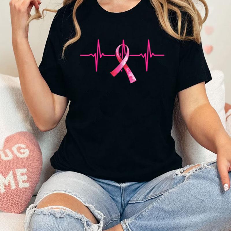 Pink Ribbon Heartbeat Breast Cancer Awareness Support Gifts Shirts