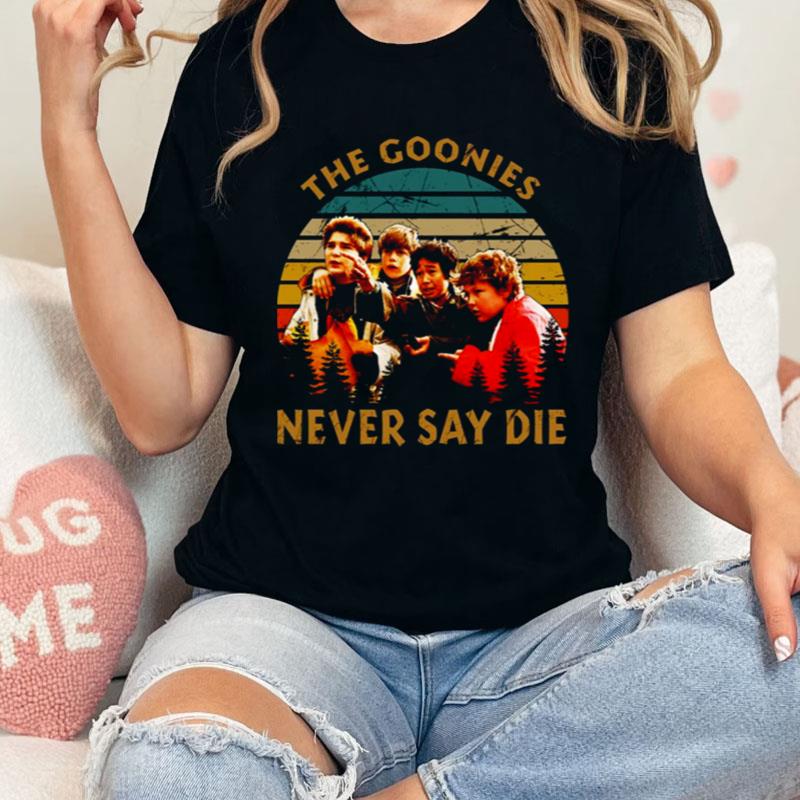Vintage Retro Never Say Die The Goonies Four Faces Shirts