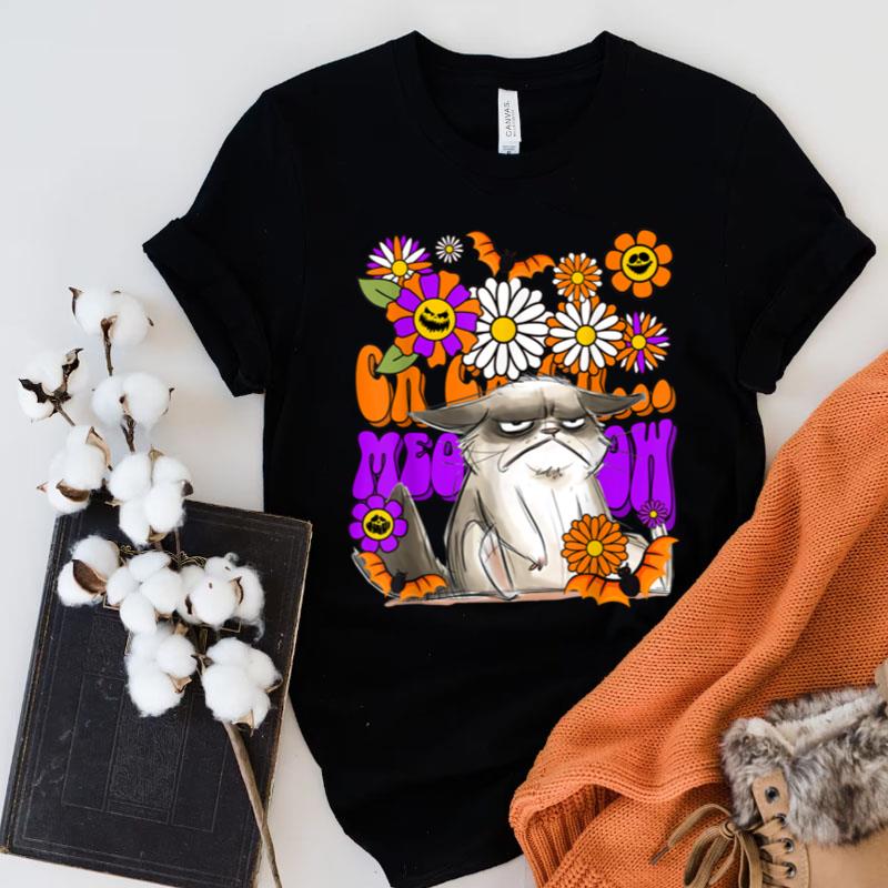 Ch Ch Ch Meow Meow Meow Retro Groovy Halloween Cat Floral Shirts