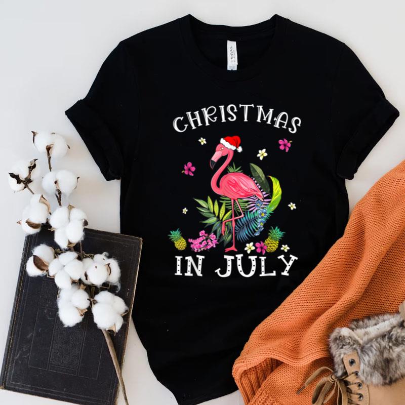 Christmas In July For Women Pink Flamingo Shirts