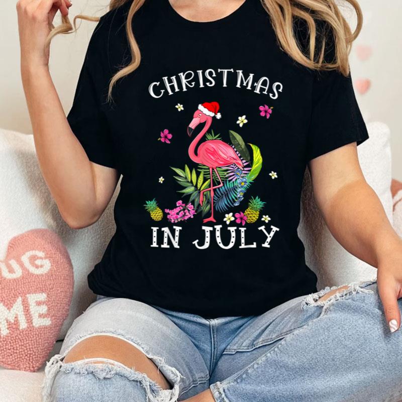 Christmas In July For Women Pink Flamingo Shirts