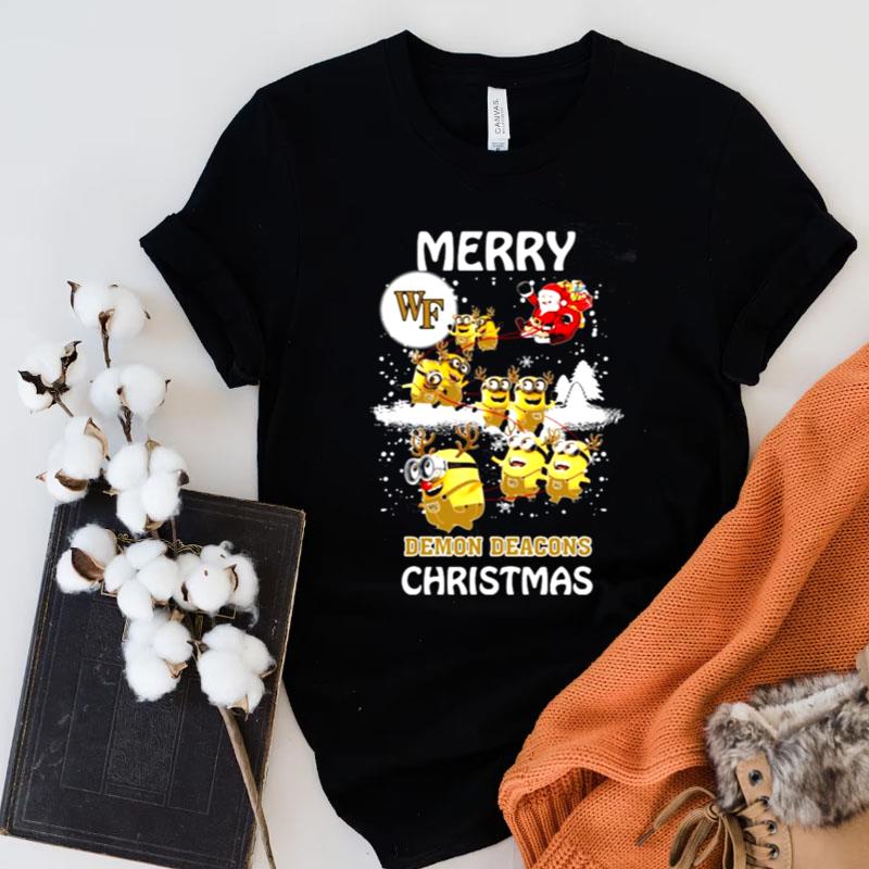 Favorable Wake Forest Demon Deacons Minion Ugly Christmas Santa Claus With Sleigh Shirts