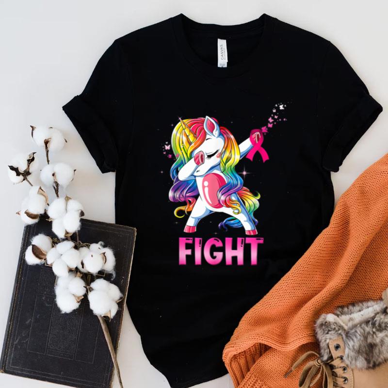 Fight Breast Cancer Awareness Unicorn Ribbon Pink Butterfly Shirts