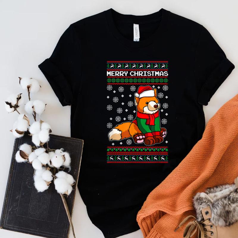 Fox Wearing Santa Hat And Sweater Ugly Christmas Shirts