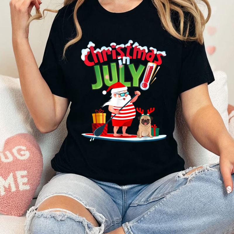 Funny Christmas In July Summer Beach Vacation Pool Pug Shirts