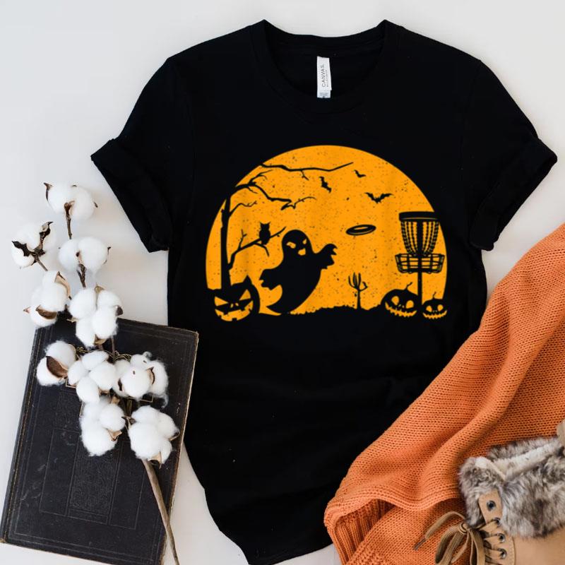 Funny Disk Golf Ghost Silhouette Moon Halloween Costume Shirts