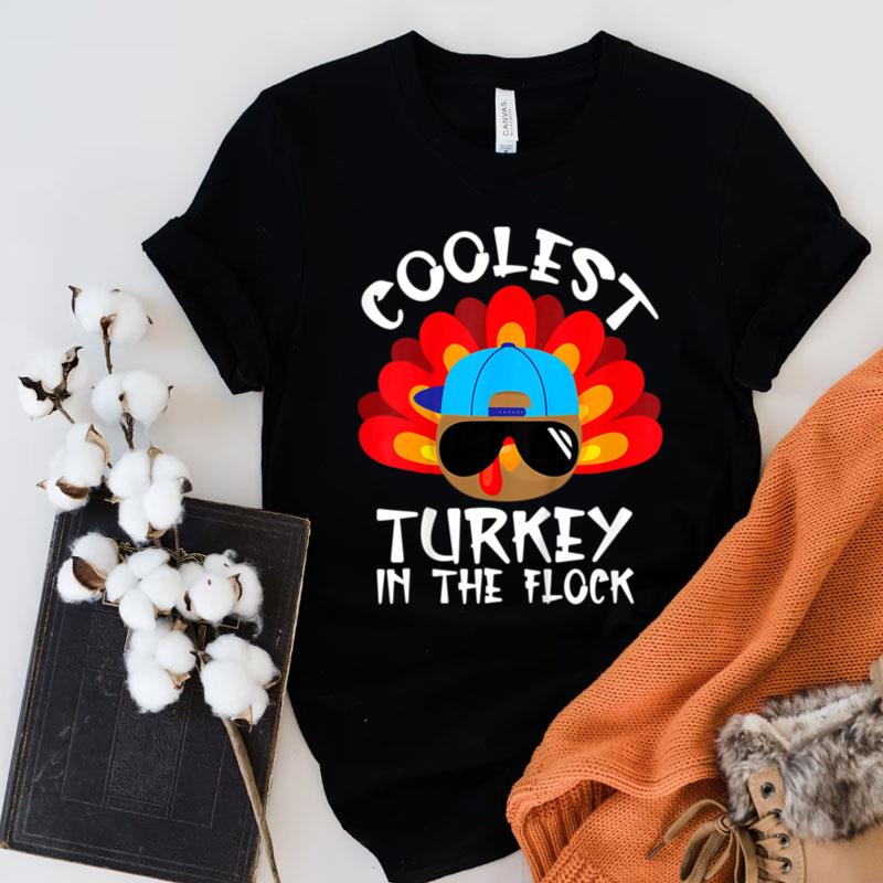 Kids Coolest Turkey In The Flock Toddler Boys Thanksgiving Shirts