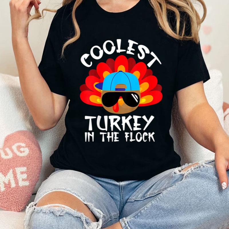 Kids Coolest Turkey In The Flock Toddler Boys Thanksgiving Shirts