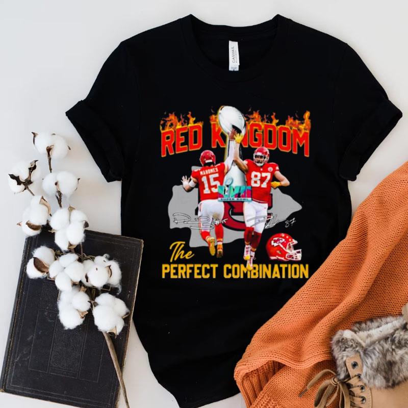 Patrick Mahomes And Travis Kelce Red Kingdom The Perfect Combination Signatures Shirts