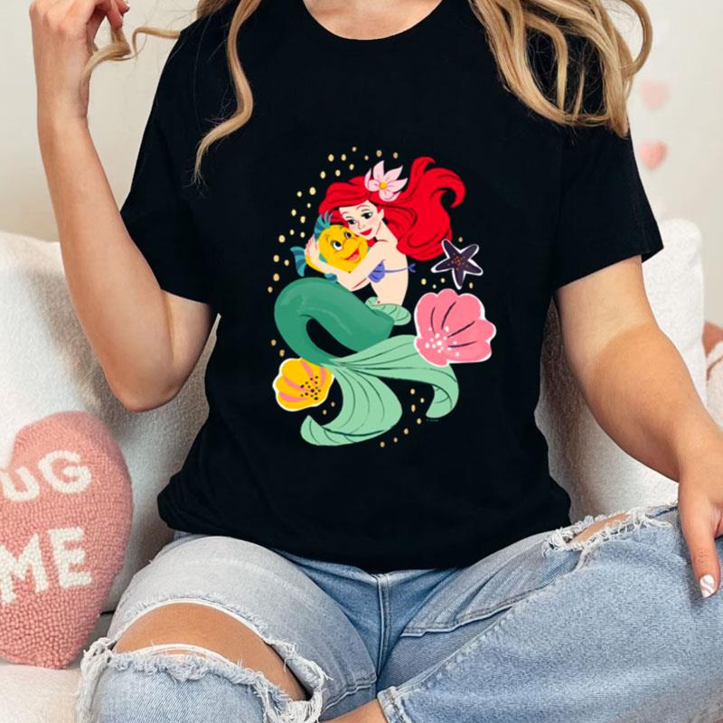 Princess Ariel Holding Flounder Illustration Shirts