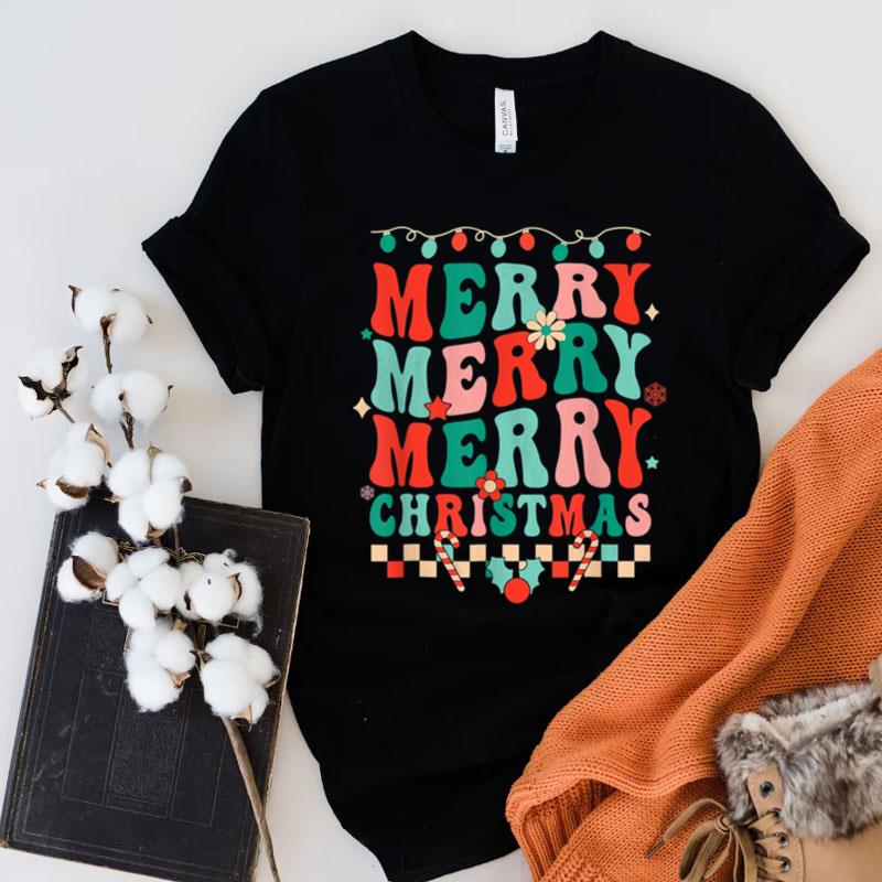 Retro Groovy Merry Christmas Vibes Hippie Family Matching Shirts