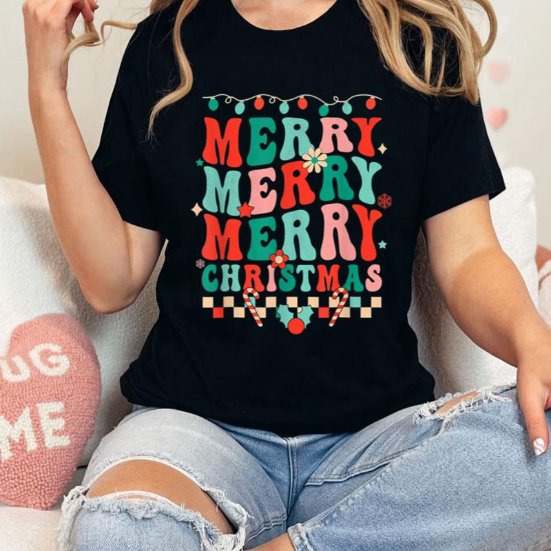 Retro Groovy Merry Christmas Vibes Hippie Family Matching Shirts