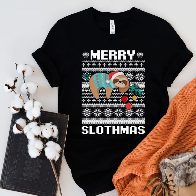 Santa Sloth Merry Slothmas Ugly Christmas Shirts