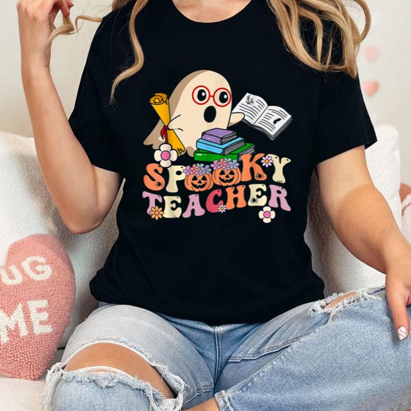 Spooky Teacher Groovy Retro Ghost Halloween Teacher Shirts
