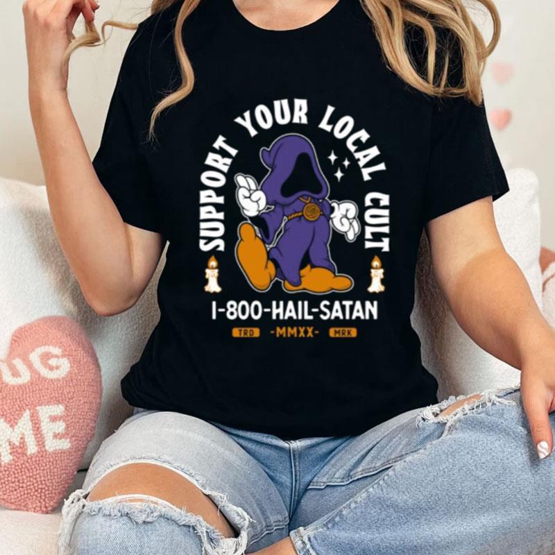 Support Your Local Cult Hail Satan Vintage Cartoon Occult Creepy Cute Goth Shirts