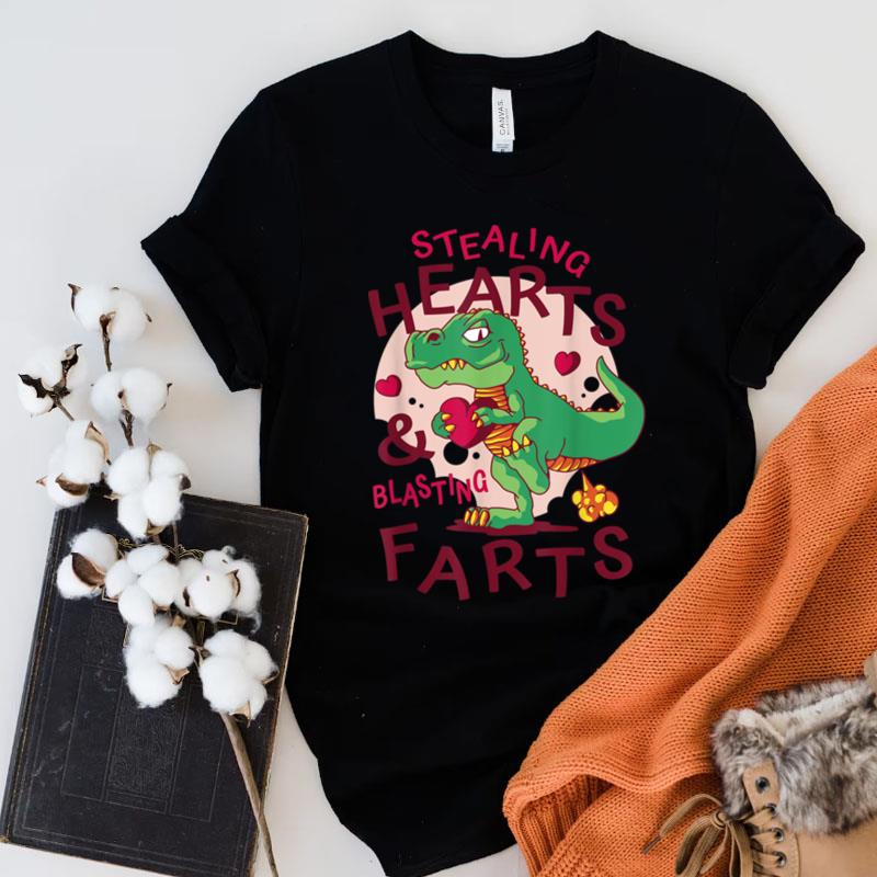 Valentines Day Funny Dinosaur Lover Stealing Hearts Farts Shirts
