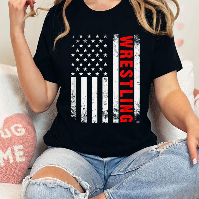 Vintage American Flag Wrestling Quote Men Patriotic Wrestle Shirts