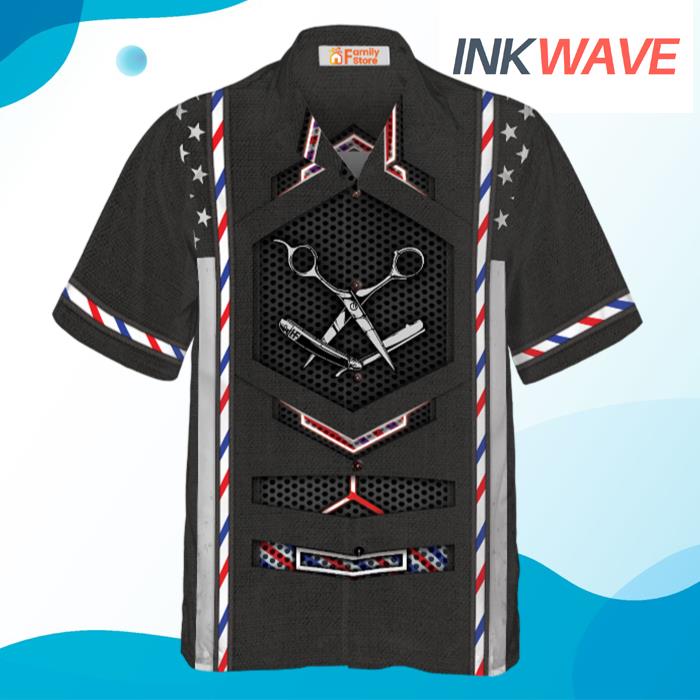 Black American Flag Barber Hawaiian Shirt