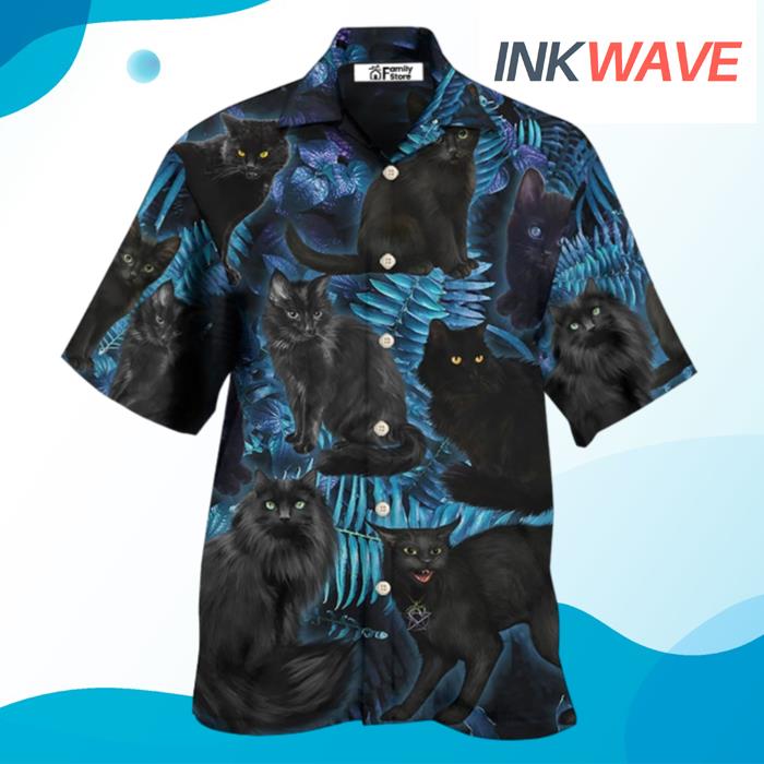 Black Cat Midnight In Jungle Hawaiian Shirt