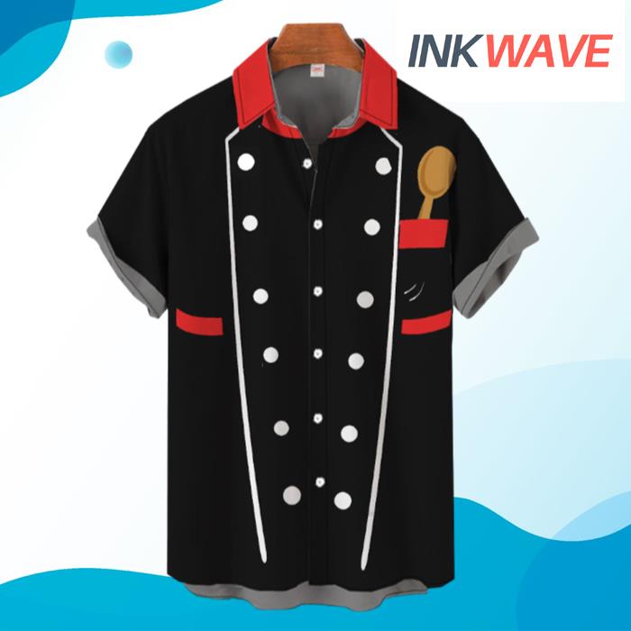 Black Chef Uniform Printing Costume Aloha Hawaiian Shirt