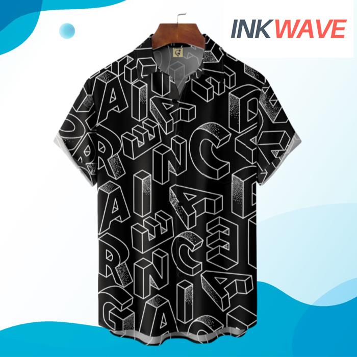 Block 3D Letters Black Hawaiian Shirt