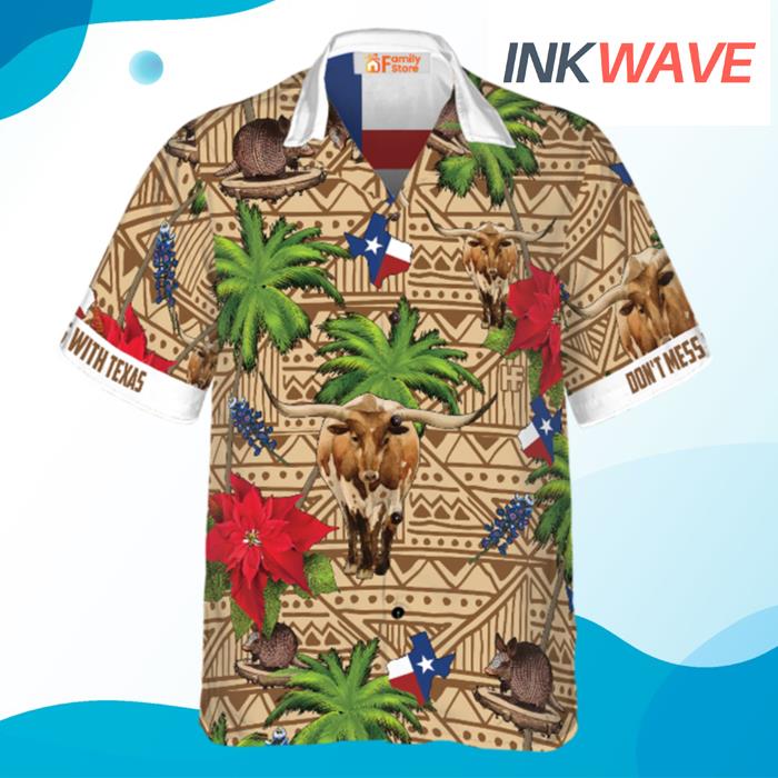 Brown Tribal Pattern Texas White Neck Version Hawaiian Shirt