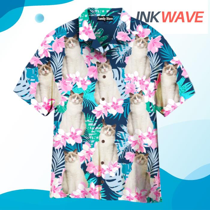 Cat And Beautiful Flower Tropical Custom Hawaiian Shirt