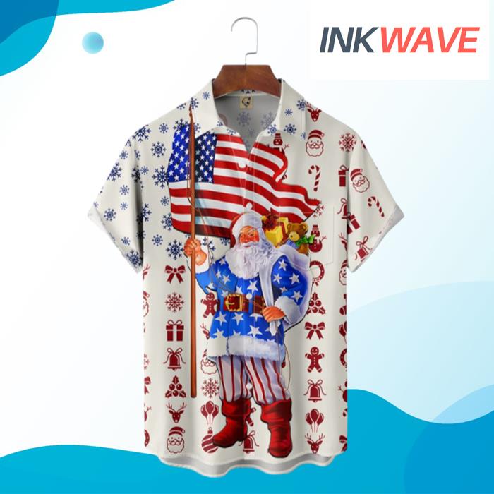 Christmas American Flag Santa Hawaiian Shirt
