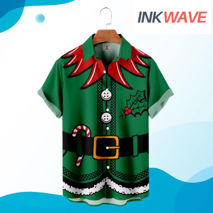 Christmas Santa Claus Costume Red And Green Color Hawaiian Shirt