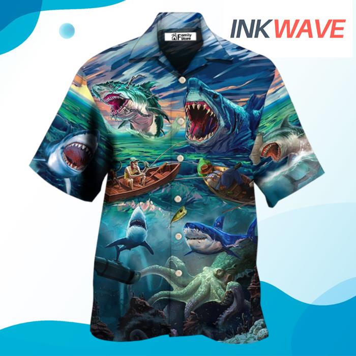 Fishing Shark Crazy Art Style Hawaiian Shirt