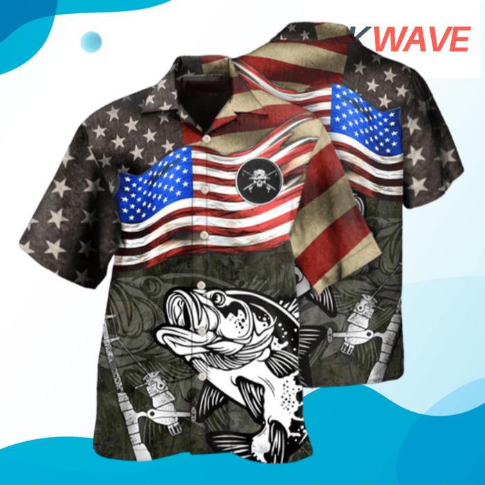 Fishing US Flag Hawaiian Shirt