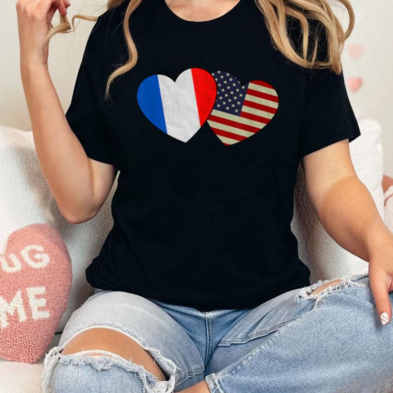 French American Couple Heart Love Flag Valentine Shirts