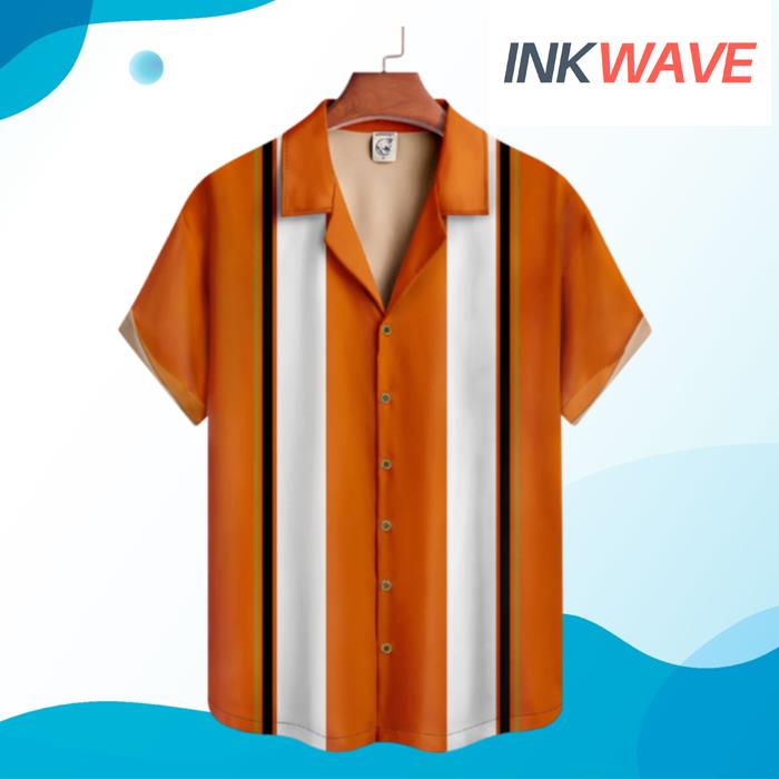 Geometric Striped Orange And White Hawaiian Shirt