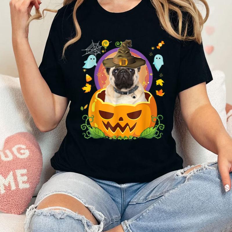 Happy Halloween Pumpkin Pug Dog Witch Cute Hat Lover Horor Shirts
