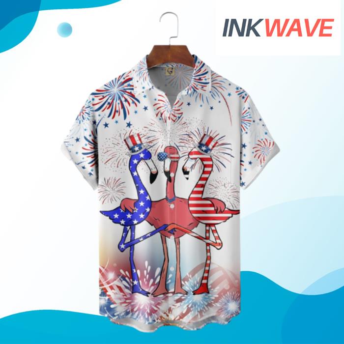 Indepndence Day Flag Flamingo Hawaiian Shirt